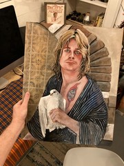 Ozzy Osbourne with Pigeon One of a Kind Pulp Painting – Acrylic on Masonite