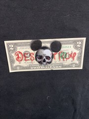skull mickey DESTROY 2 Dollar Bill Original painting Graffiti Art Street Art