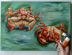 Two Crabs Van Gogh Hand-Painted Oil Reproduction Canvas 13.8×19.7 in