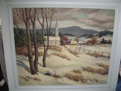 1950″New England Winter“ original Oil , John Cuthbert Hare American 1908-1978