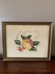 Vintage Folk Art Theorem Painting Fruit Apple Still Life Old Sturbridge Village
