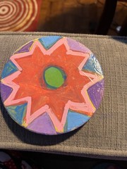 Hand-Painted, 2sided, Round, Non-Breakable Seal Purple/Red/Yellow Coaster
