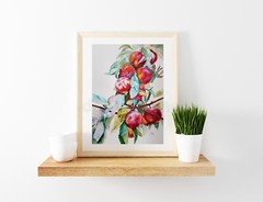 Original watercolor 11×16 inc. Branch with bright ripe juicy plums Painting