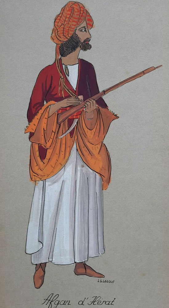 Afghan Herat Afghanistan Gouache Painting Legout Costume 18 1/2×8 5/16in Indes
