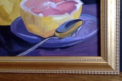 Pink Grapefruit Still Life Painting Acrylic on Canvas Board Framed Original