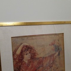 Artist Edna Hibel Framed Lithograph of Young Girl with Flowers