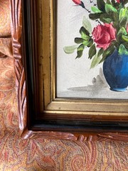 Old Vintage Signed Floral Oil Painting Still Life Flowers Antique Picture Frame