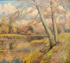 Finn Wennerwald (1896-1969): FALL AROUND FOREST LAKE, original oil painting