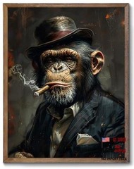 Banksy Wall Art Monkey Chimp Smoke Abstract Painting – 14″L x 11″W – Kid Pop