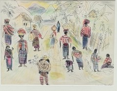 Russian American Woodstock NY Artist Eugenie Gershoy Signed W/C. Village Scene