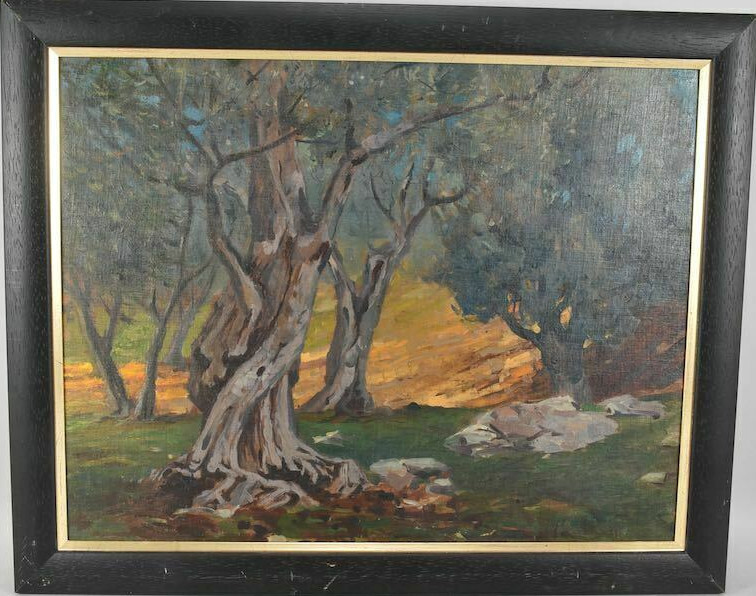 ::ÖLGEMÄLDE BEEINDRUCKENDE BAUMLANDSCHAFT IN DER MORGENDÄMMERUNG