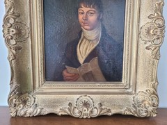 Pair of Primitive 19th Century Oil Painting Portraits Husband & Wife Portrait
