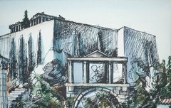 Beautiful Vintage Hans Christoph Watercolor Painting Acropolis Athens Greece 5/5
