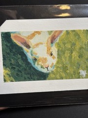 Original Miniature Bunny Painting Signed 4.5 x 3 in ACEO, 4 x 6 in packed Frame