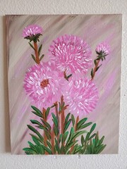 Handmade Painting Acrylic Art Panel 10x8x1/16in Decor Flowers Asters Garden