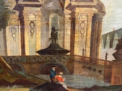 Antique Neoclassical 18th Century Landscape Oil Painting by Huberto Robert (x2)