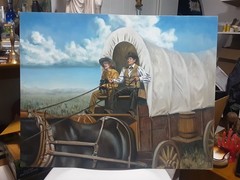 FABULOUS ORIGINAL 19 X 24 BRENT FLORY WESTERN OIL/ACRYLIC ON BOARD,LISTED