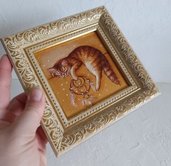 Sweet Sleeping Ginger Cat Framed Original Oil Painting 4×4 in
