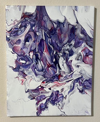 Abstract Fluid Art Painting on Canvas, Purple White, OOAK Original, Unframed