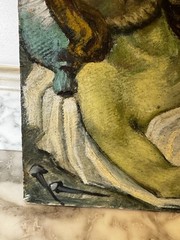Original Mid-Century Italian Oil Painting Pietà on Hardboard Panel 12” Unsigned