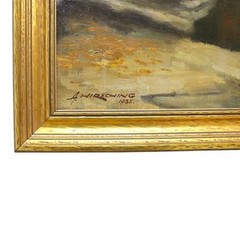 Hudson River School Oil On Canvas Painting Of A River Scene By A. Hirshing C1935