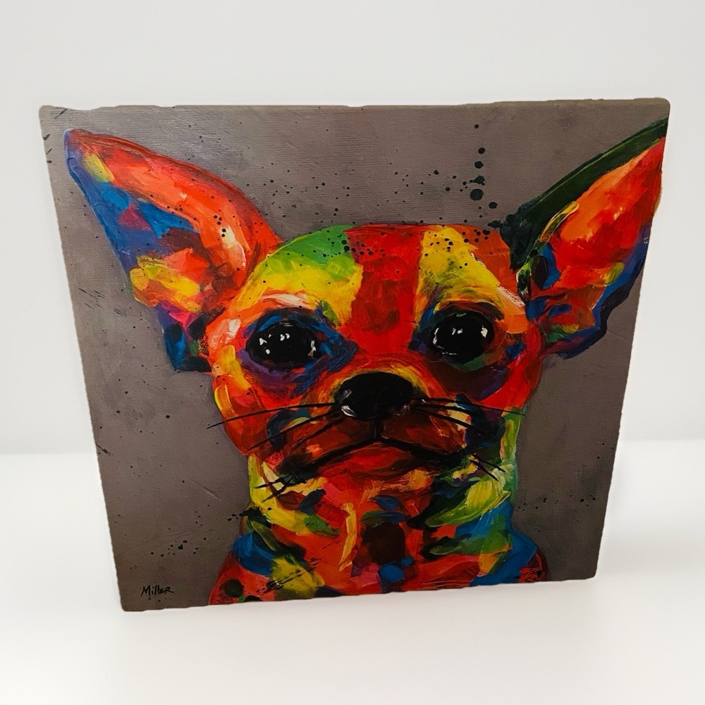AYE Chihuahua Hand Embellished Giclee Dog Print Tracy Miller 35×35 Colorful