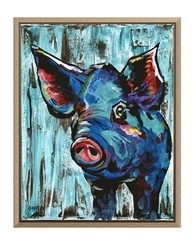 Atherton 11×14 Original Abstract Farm Acrylic Painting „Cyan Pig“ hand signed