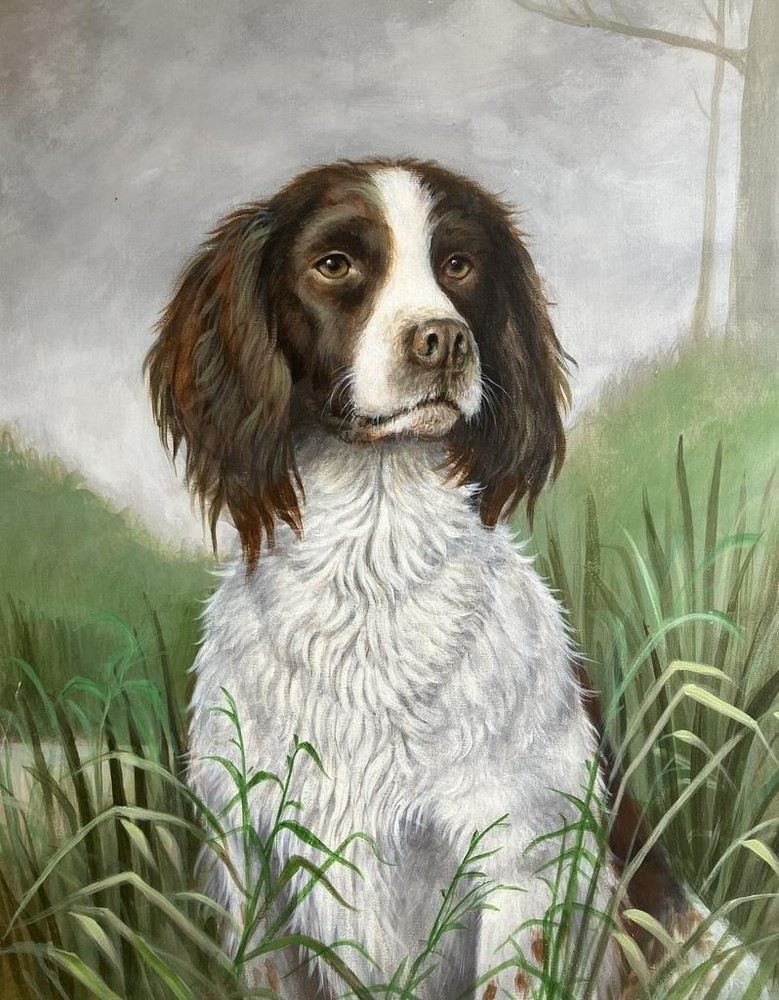 Vintage Oil Painting British Portrait of Faithful SPRINGER SPANIEL DOG Beautiful