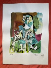 PICASSO – painting drawing 11.8 x 15.7 in on old paper signed stamped