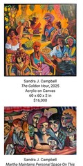 Rare Sandra J. Campbell Framed Large Original Oil Painting Dancing 44″x32″ Art