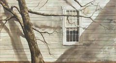 J Robert Burnell -Watercolor in manner of Andrew Wyeth -House w/Tree Shadows