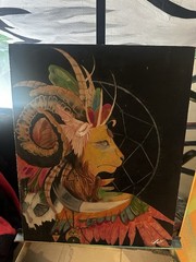 Specail Hand Painting On Hard Wood Cardboard -lion Goat Indian Type Painting