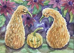 Squash Family Watercolor Painting, Original 11×15 Vegetable Wall Art, Fall Decor