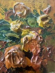 Vintage Oil on Board Floral Painting Signed Liz 3D Impasto Small