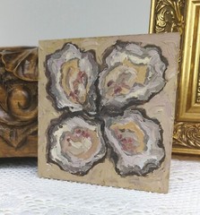 Oyster Oil Painting,Seafood Original Art,Kitchen Wall Decor,Small Painting