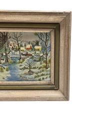 Vintage Small Signed Snowy Landscape Countryside Framed Painting 1972