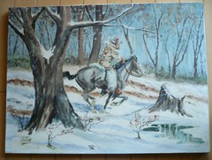 JIM GARY, RARE LISTED AMERICAN COMIC BOOK ILLUSTRATOR HORSE RIDER OIL ON CANVAS