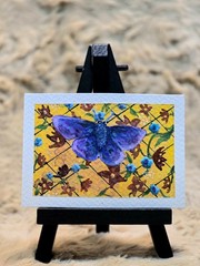 ACEO Art Card Original – Moth Amongst the Flowers – Mixed media – Tude-A-Loon