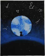 Original Artwork Surreal Acrylic Painting Lunar Nocturn Dreamscape Dog Moonlight