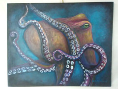 Original Painting Octopus Sea Marine Life 16×20″ Canvas Artwork Wall Art