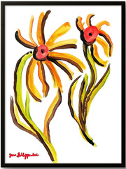 Minimalistic Flowers Original Signed 9×12 Painting Paper Home Decor Wall Art