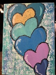 5×7 Acrylic On Canvas Board Hearts Blue Purple Green