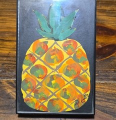 Colorful Pineapple Art Painting on Black Canvas 6 X 4