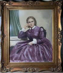 Vintage Pastel On Paper Board Victorian Lady Parlor Portrait Baroque Gold Frame