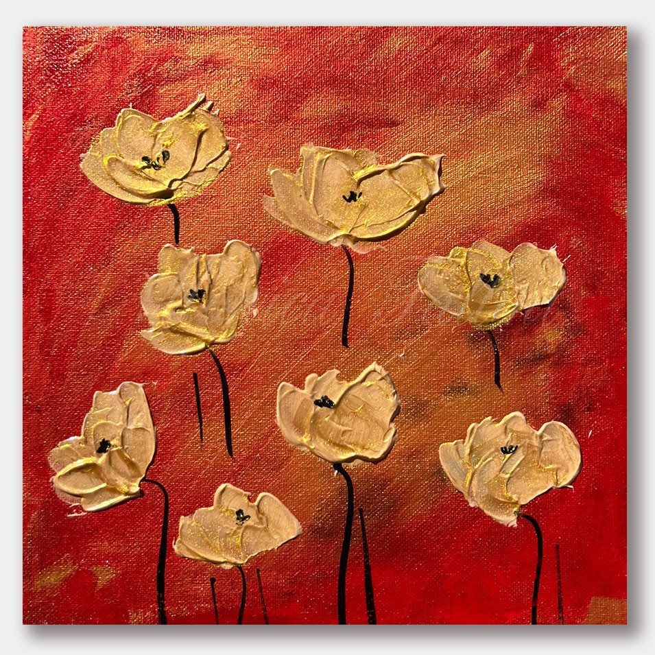 Gold Poppies 8 x 8 inch original painting on canvas by artist Monica Fallini