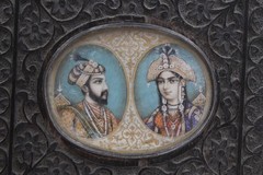 INDIAN MINIATURE PAINTING ON BONE HAND CARVED FRAME 5.75 X 4.75 X .05″ #0121