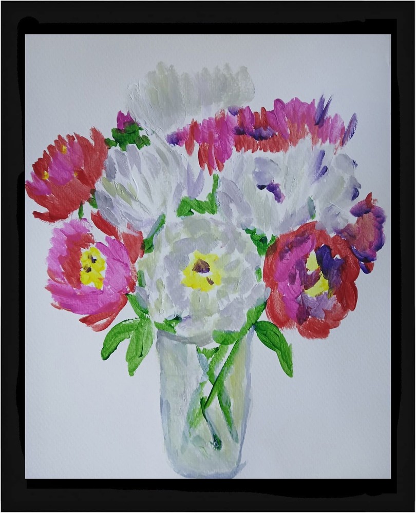Abstract/Impressionism Peony Bouquet 11×14 Handmade Colorful Art Painting