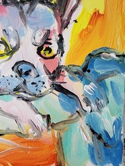 Aleph Hand Painted Dog 9×12 Animals Acrylic Art Living Room Decor Canvas