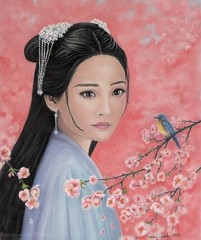 Original Expressive Beautiful Asian Girl 14 x 11 Pastel on Pastelmat Paper Art