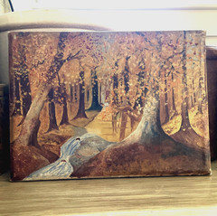 Original Oil Painting Golden Autumn Forest Landscape Woodland Stream Canvas